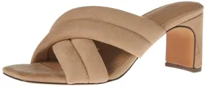 Amazon Essentials Women's Crossover Heeled Sandal with Padded Straps and Memory Foam Insole, Beige Faux Microsuede, 5