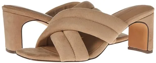 Amazon Essentials Women's Crossover Heeled Sandal with Padded Straps and Memory Foam Insole, Beige Faux Microsuede, 5