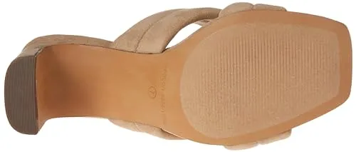 Amazon Essentials Women's Crossover Heeled Sandal with Padded Straps and Memory Foam Insole, Beige Faux Microsuede, 5