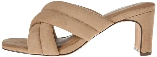 Amazon Essentials Women's Crossover Heeled Sandal with Padded Straps and Memory Foam Insole, Beige Faux Microsuede, 5