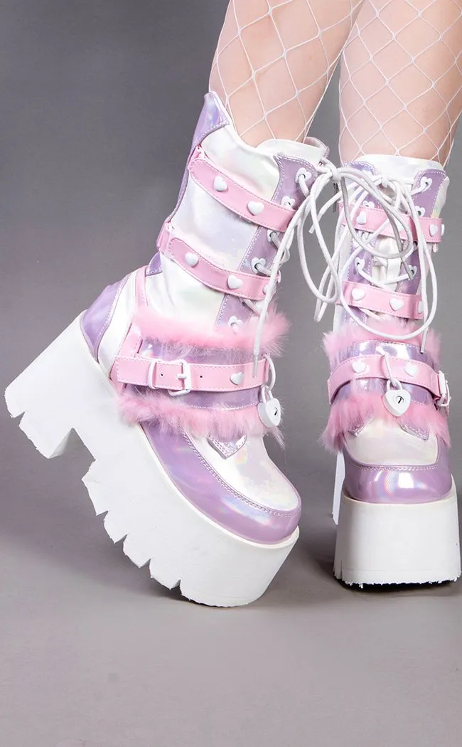 ASHES-120 Baby Pink & Lavender Holo Platform Boots (AU Stock)