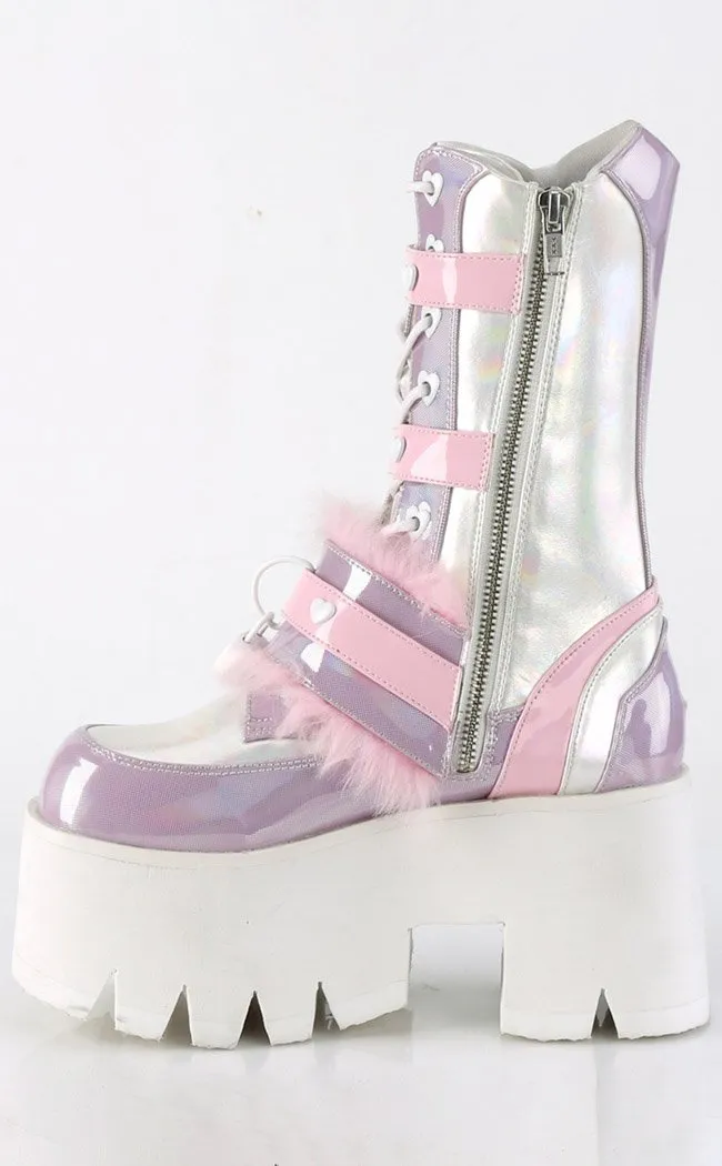 ASHES-120 Baby Pink & Lavender Holo Platform Boots (AU Stock)