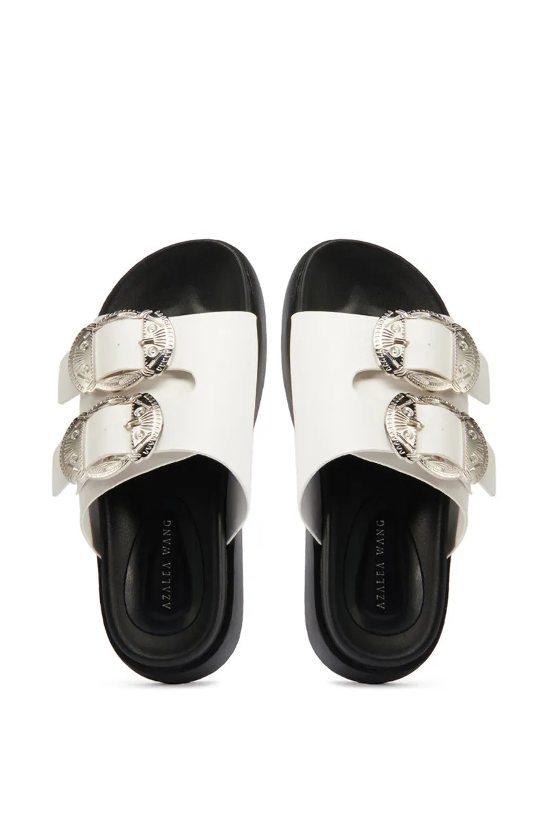 AZALEA WANG CHANTAYE WHITE SANDAL WITH BUCKLE DETAIL