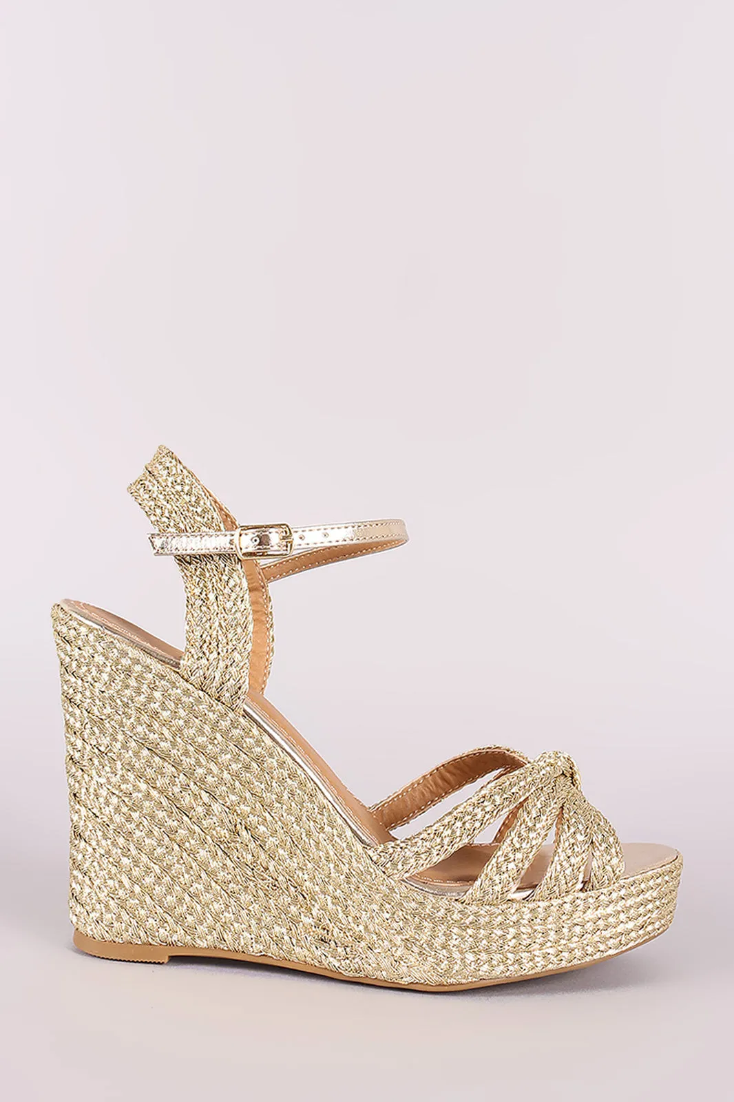 Bamboo Strappy Knotted Espadrille Platform Wedge