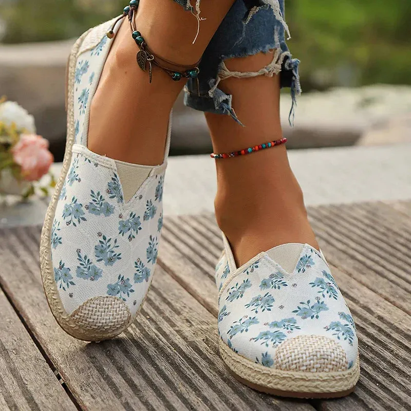 binfenxie  -  Flowers Print Loafers Shoes Women Autumn Slip-On Breathable Canvas Espadrille Shoes Woman Comfort Non-Slip Casual Flats Female