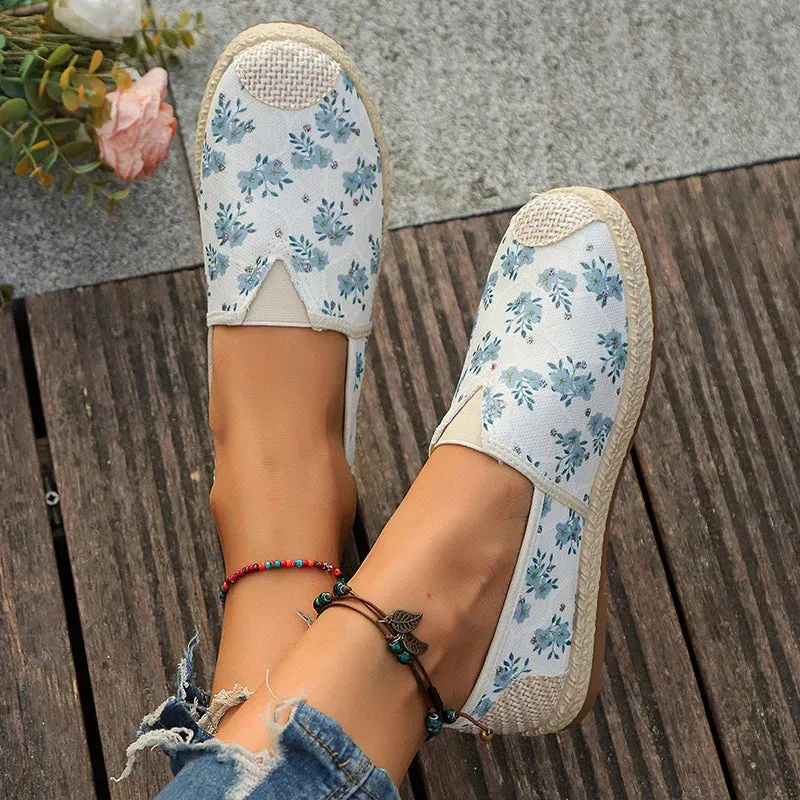 binfenxie  -  Flowers Print Loafers Shoes Women Autumn Slip-On Breathable Canvas Espadrille Shoes Woman Comfort Non-Slip Casual Flats Female