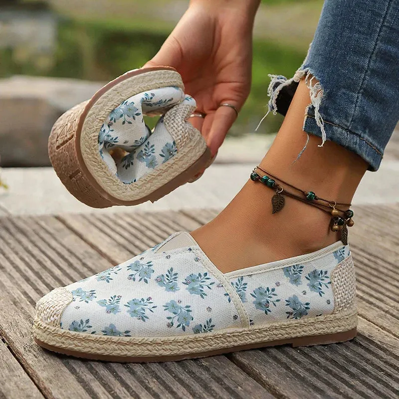 binfenxie  -  Flowers Print Loafers Shoes Women Autumn Slip-On Breathable Canvas Espadrille Shoes Woman Comfort Non-Slip Casual Flats Female