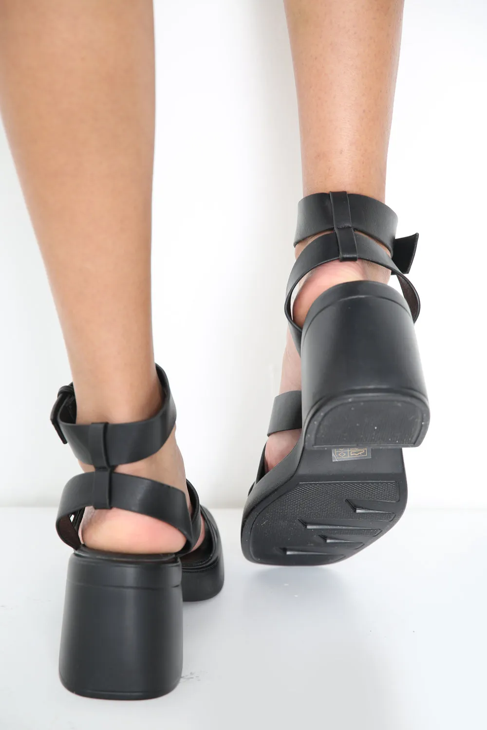 Black Block Heel Strap Chunky Platform Sandals