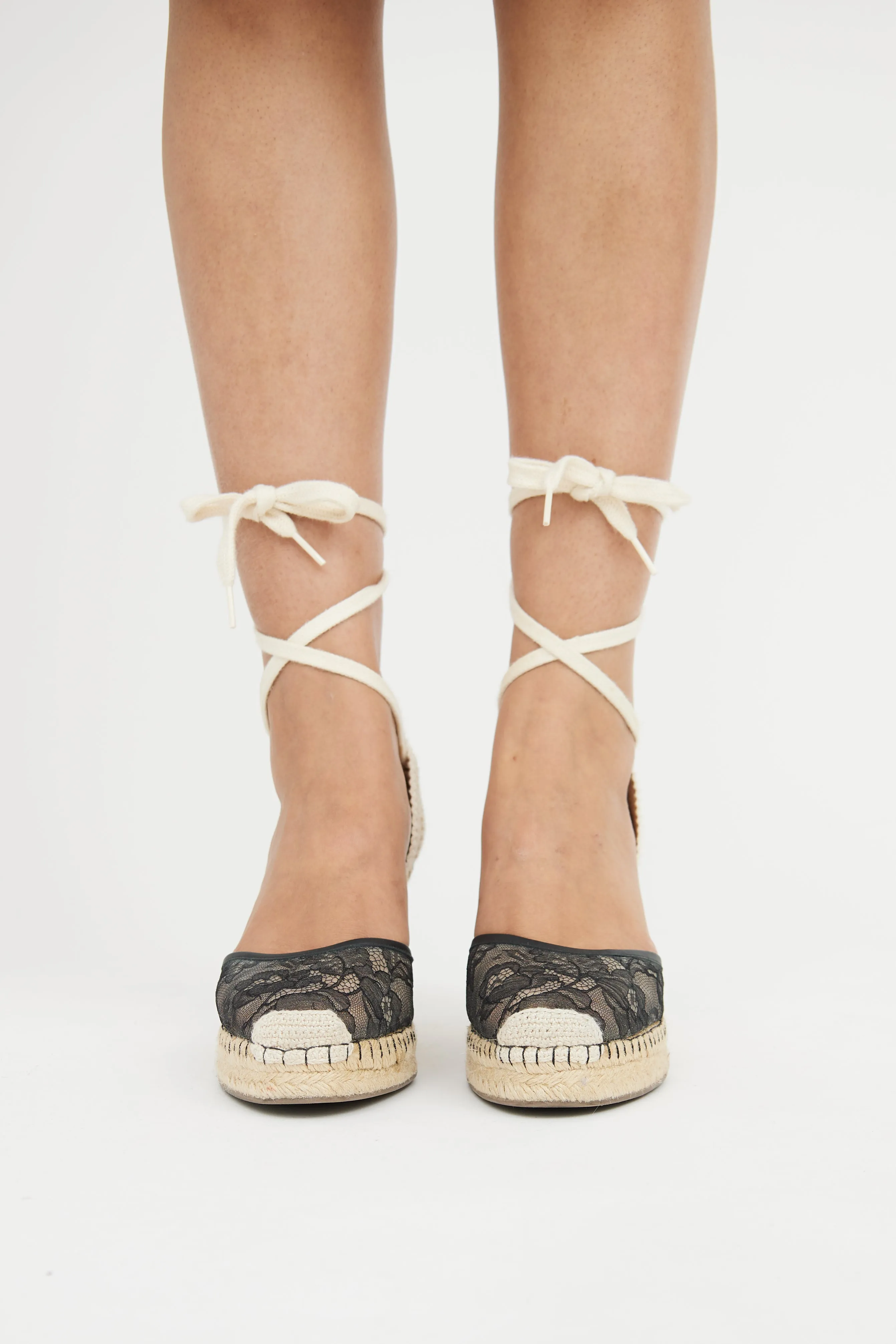 Black Lace Espadrille Wedge