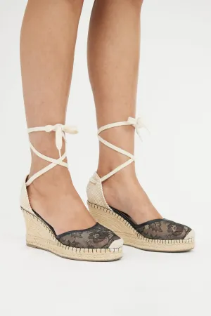 Black Lace Espadrille Wedge