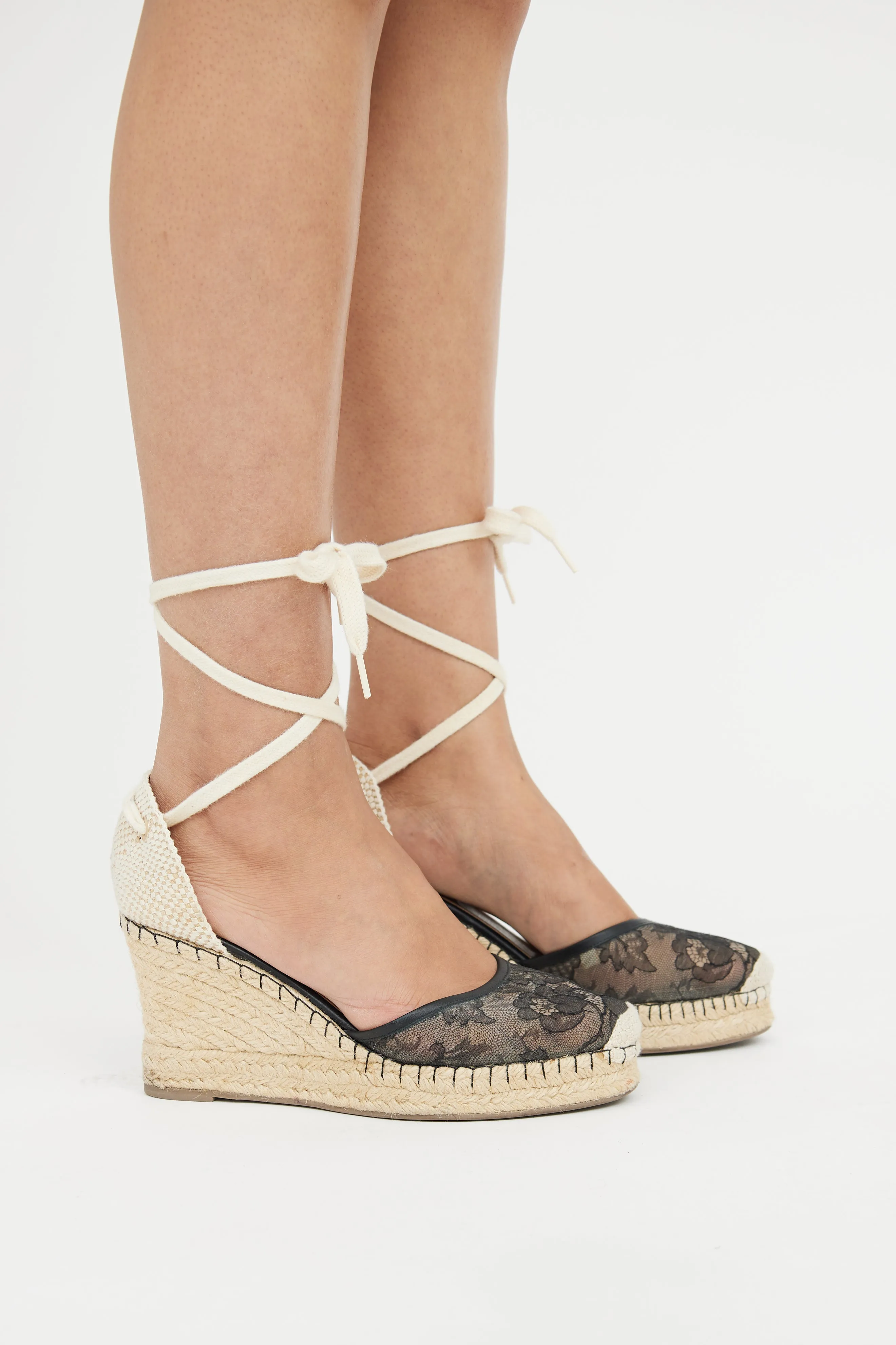 Black Lace Espadrille Wedge