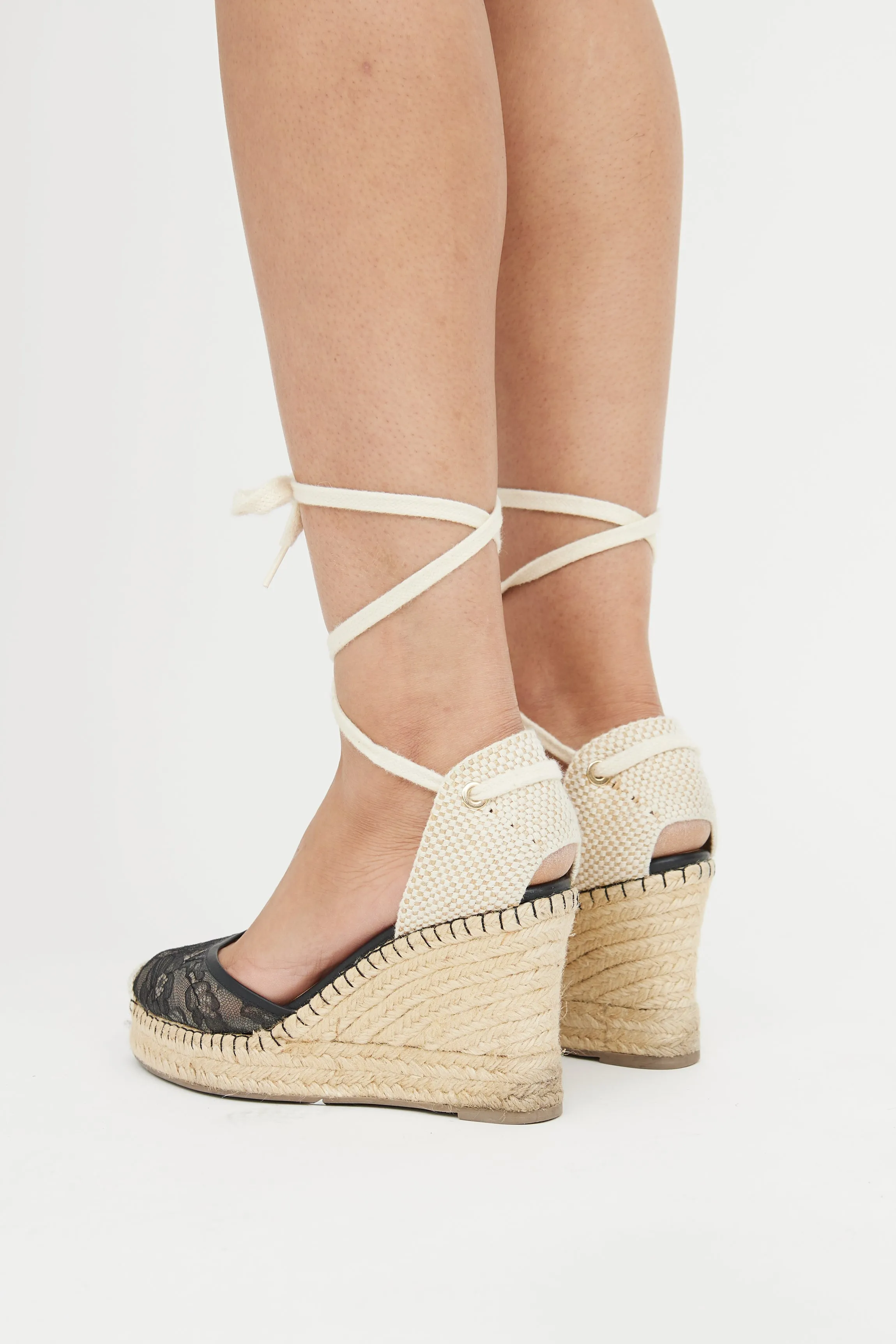 Black Lace Espadrille Wedge