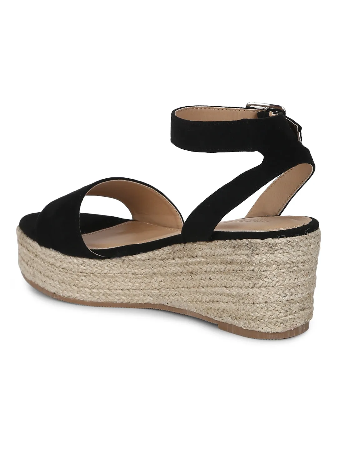 Black Micro Jute Platform Wedges