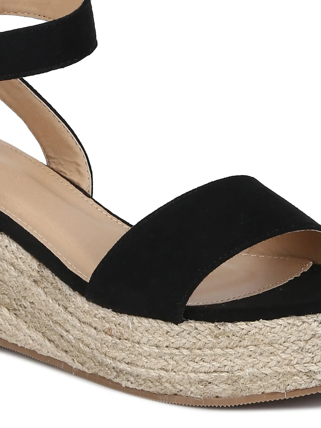 Black Micro Jute Platform Wedges