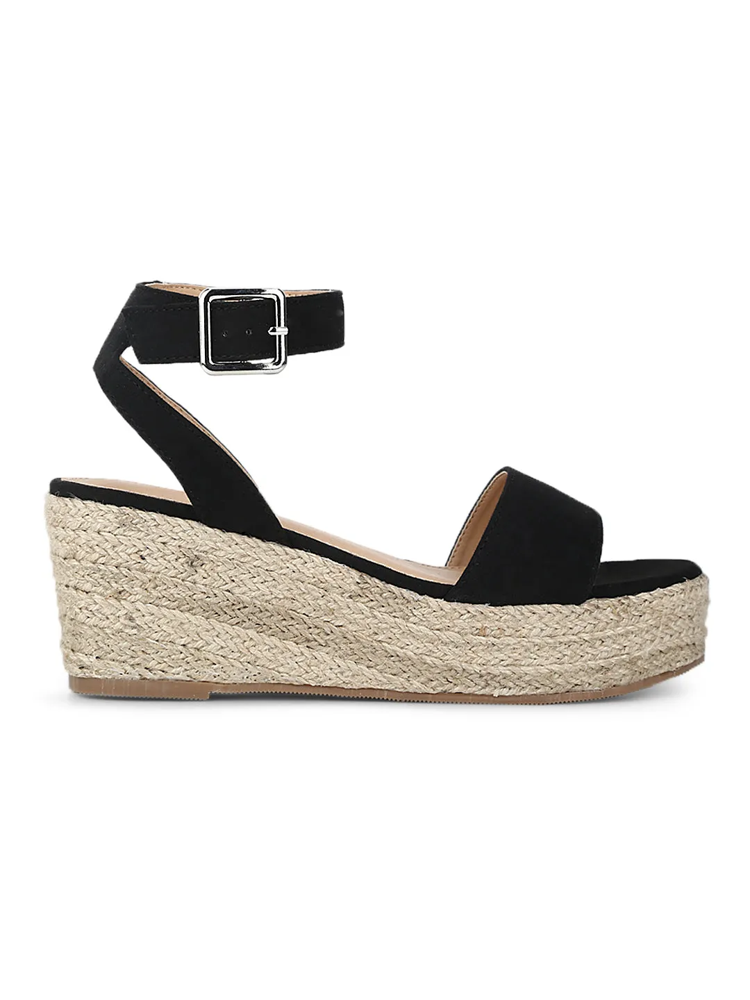 Black Micro Jute Platform Wedges