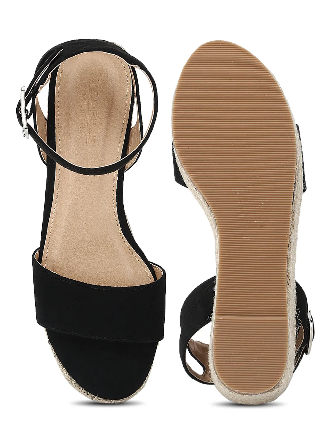 Black Micro Jute Platform Wedges