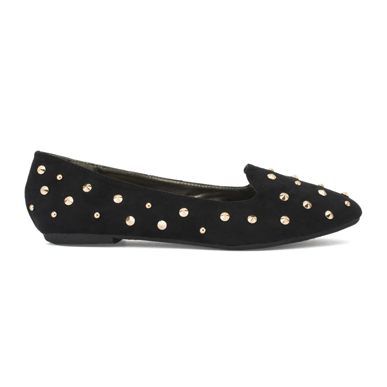 Black Suede Flat Stud Pumps