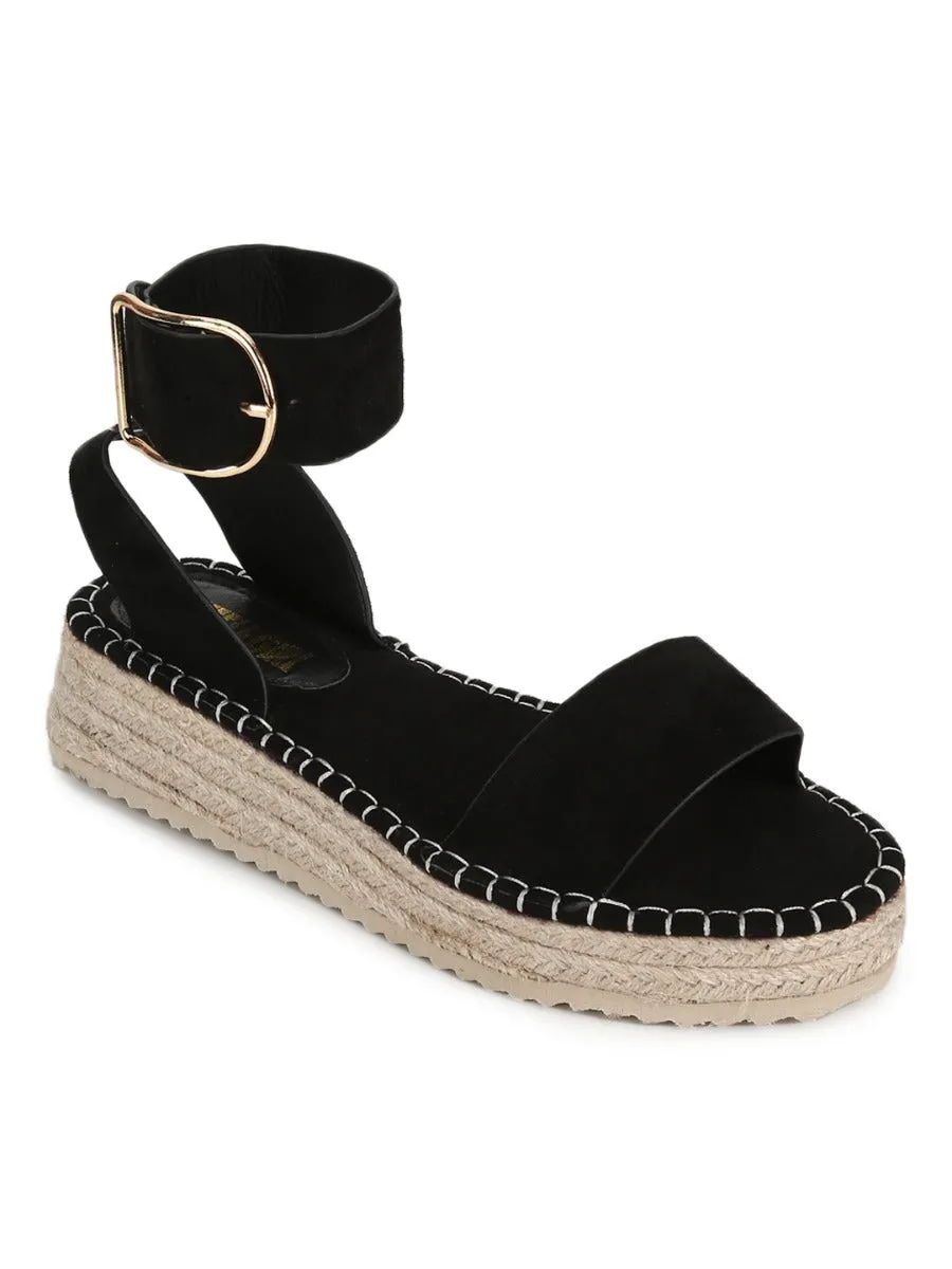 Black Suede Wedge Heel Espadrilles