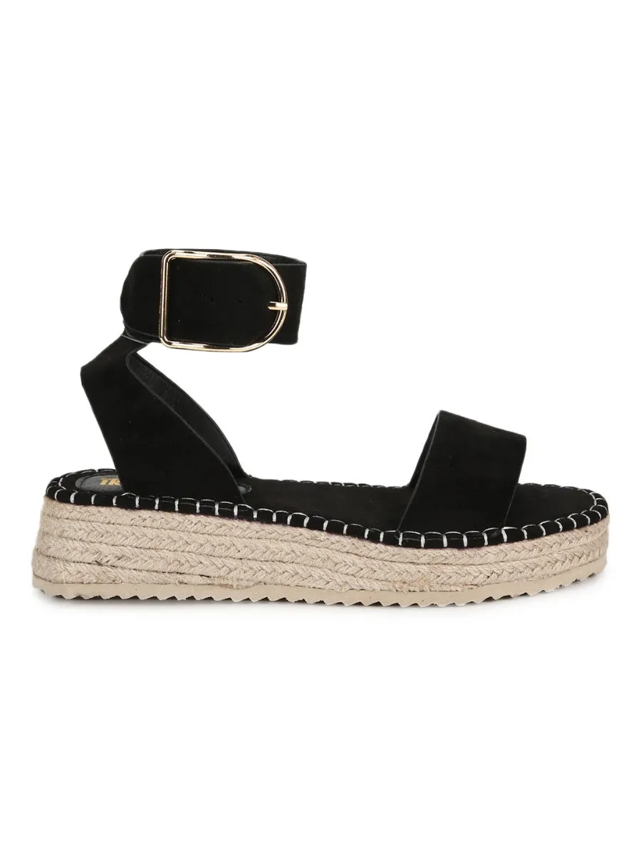 Black Suede Wedge Heel Espadrilles