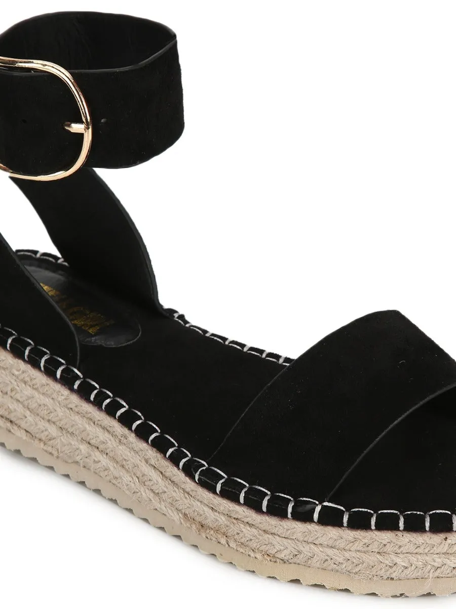 Black Suede Wedge Heel Espadrilles