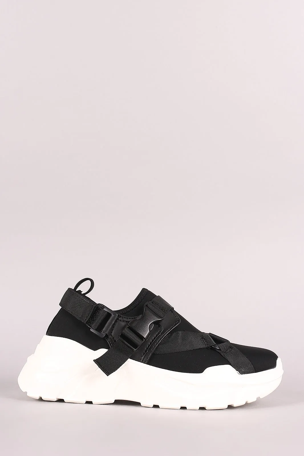 Buckled Strap Neoprene Slip-On Platform Sneaker