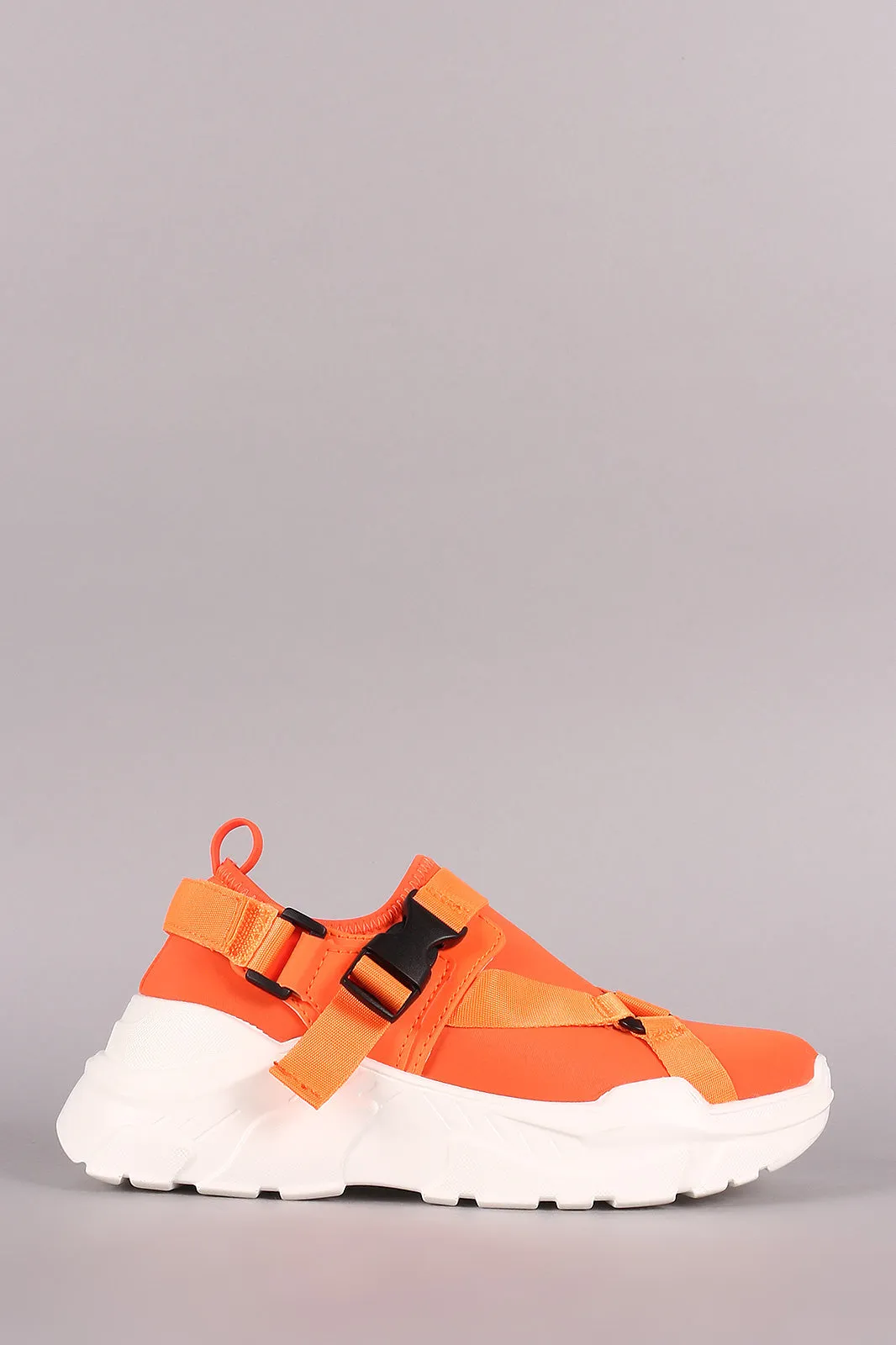 Buckled Strap Neoprene Slip-On Platform Sneaker