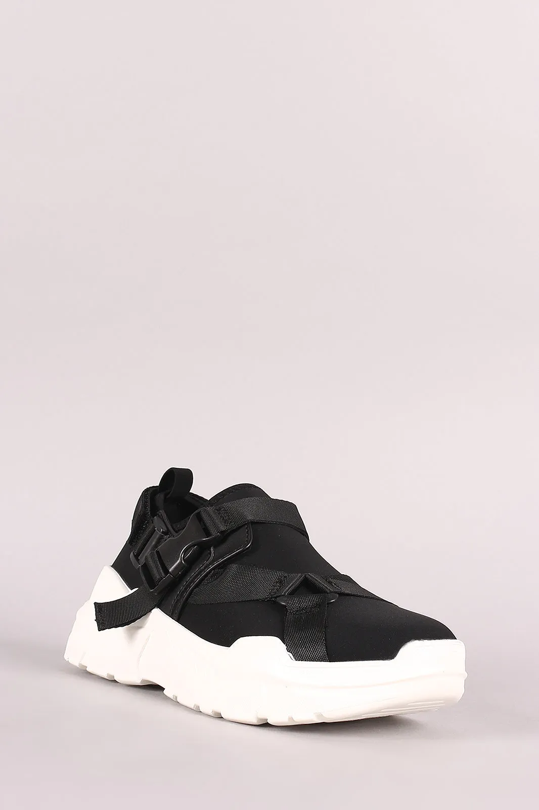 Buckled Strap Neoprene Slip-On Platform Sneaker