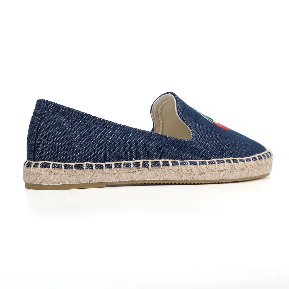 Cherry Embroidery Denim Espadrille Loafers