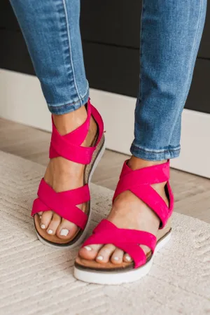 Corky's Double Dutch Wedge Sandals- Fuchsia