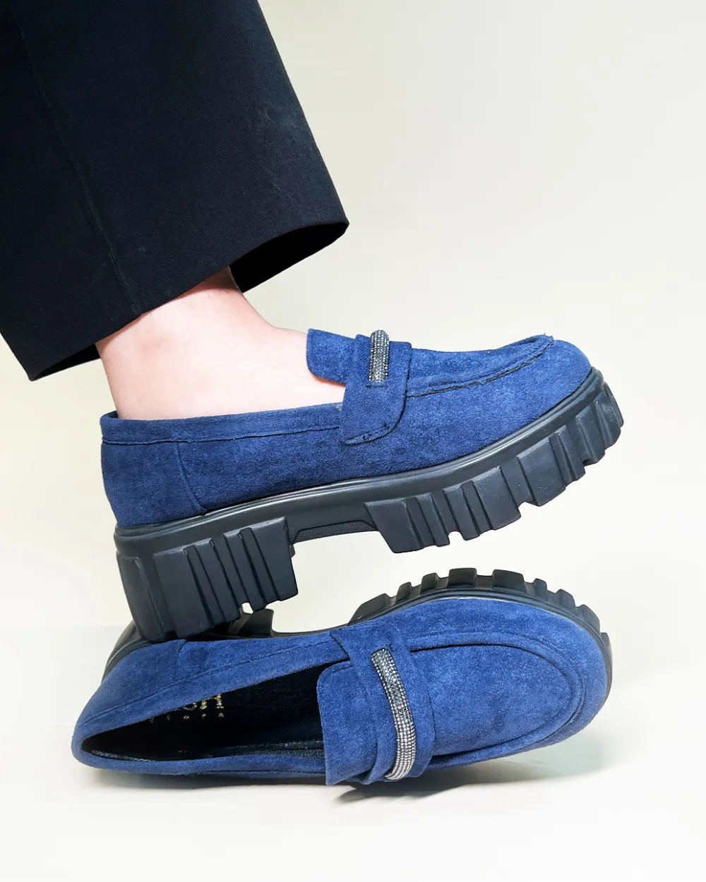 Denim Blue Suede Slip on Loafers