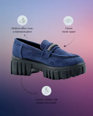 Denim Blue Suede Slip on Loafers