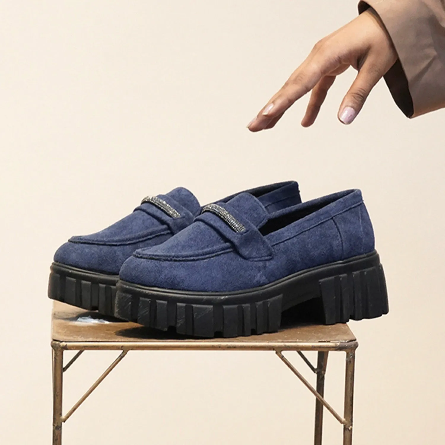 Denim Blue Suede Slip on Loafers