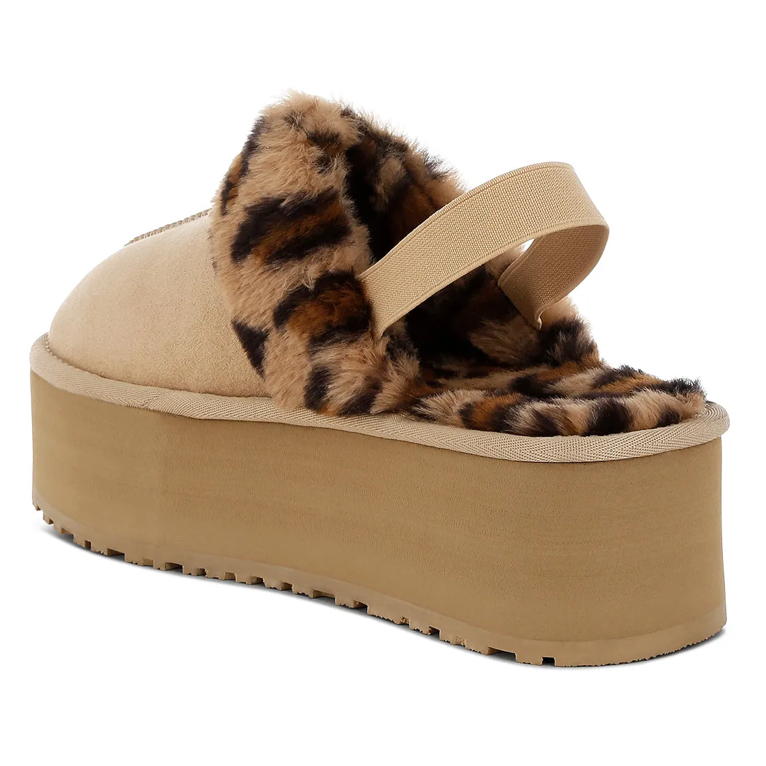 Faux Fur Trim Platform Classic Slingback