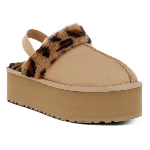 Faux Fur Trim Platform Classic Slingback