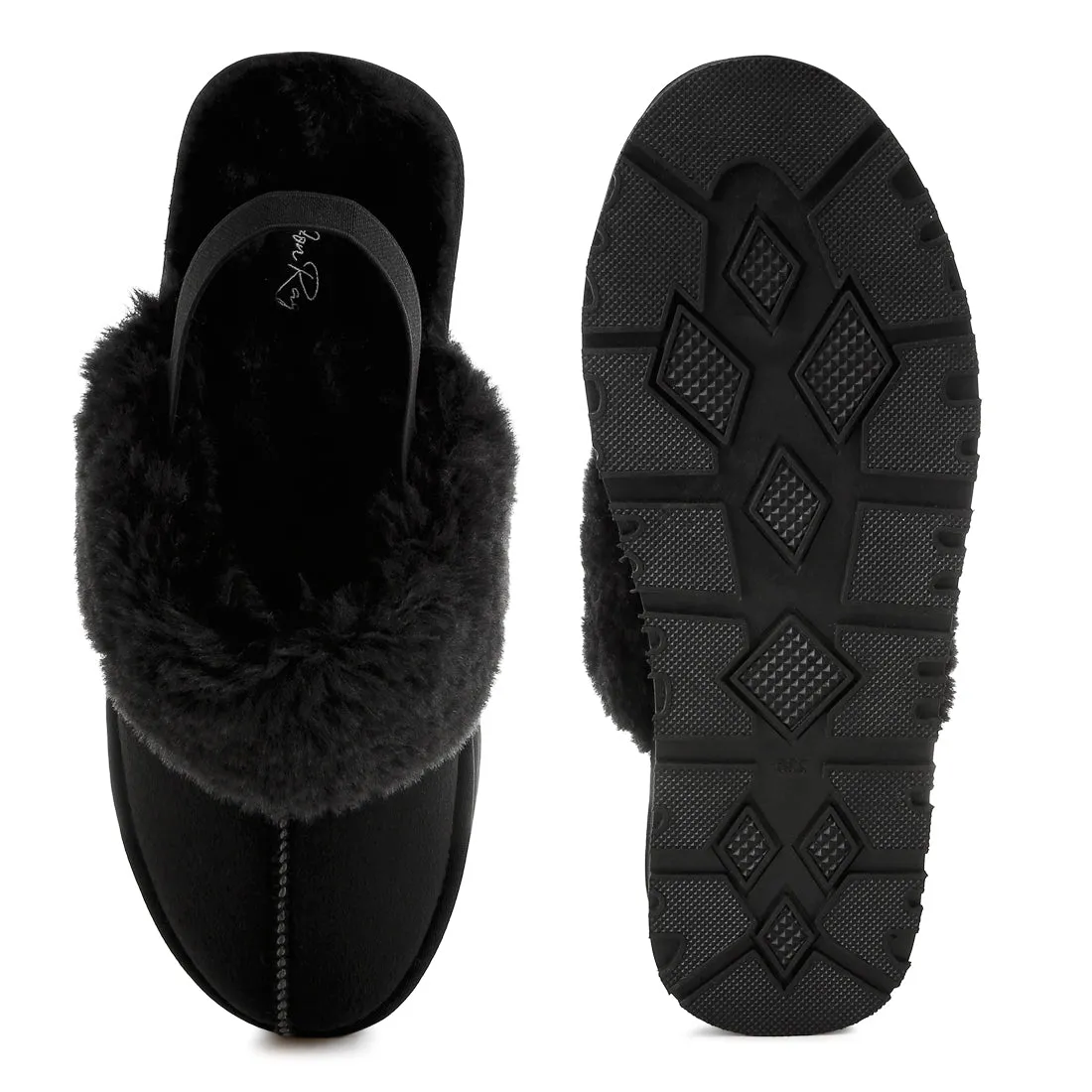 Faux Fur Trim Platform Classic Slingback