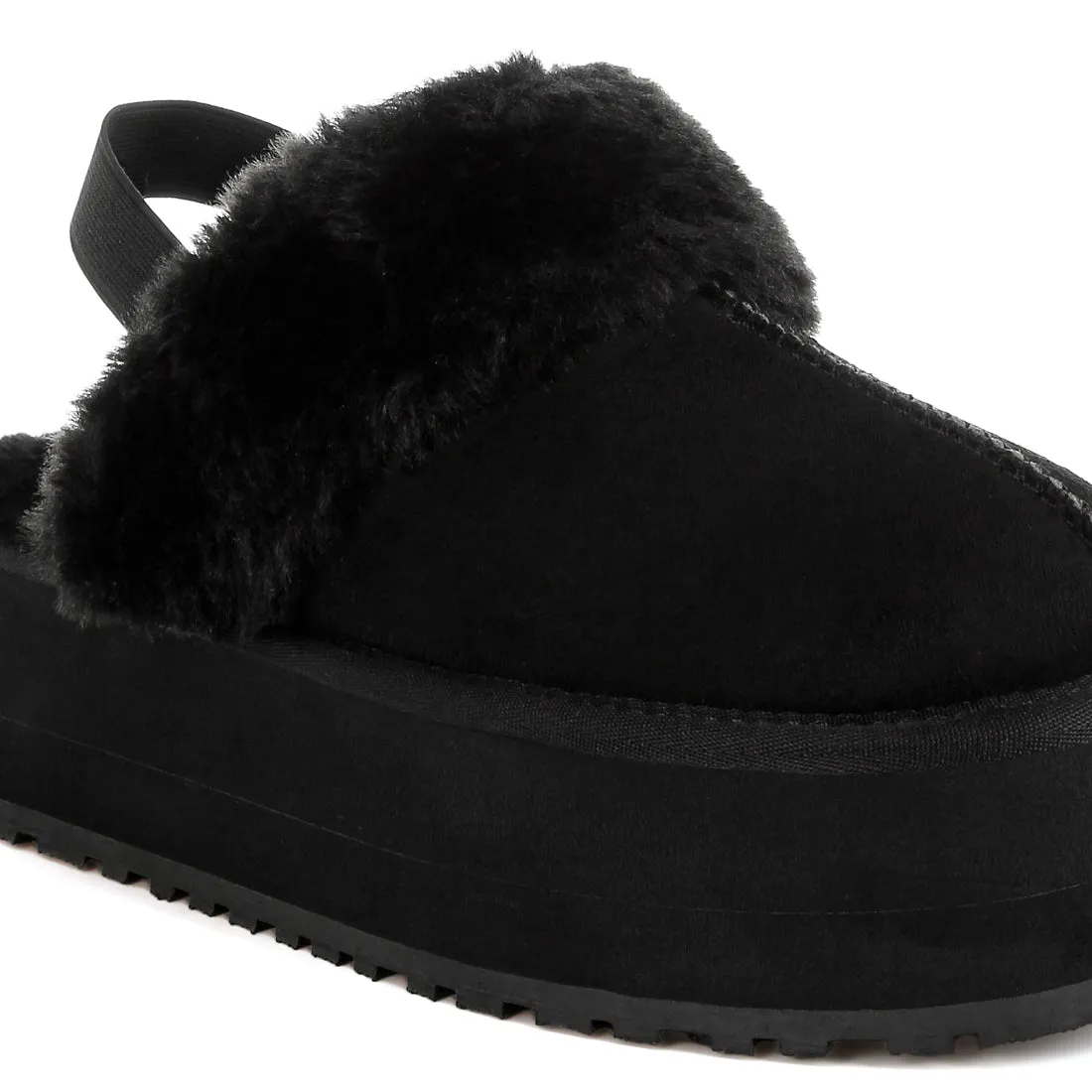 Faux Fur Trim Platform Classic Slingback