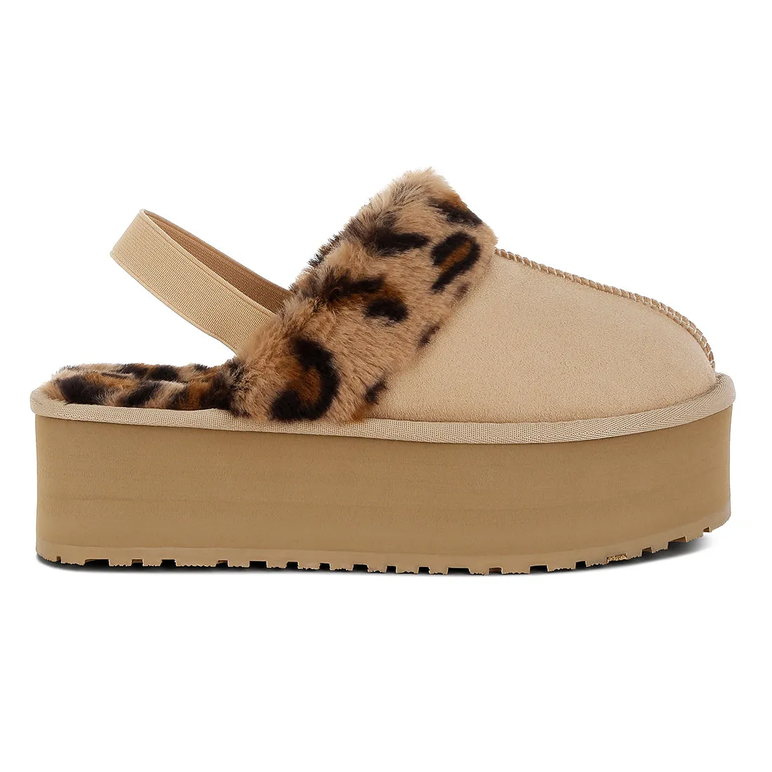 Faux Fur Trim Platform Classic Slingback