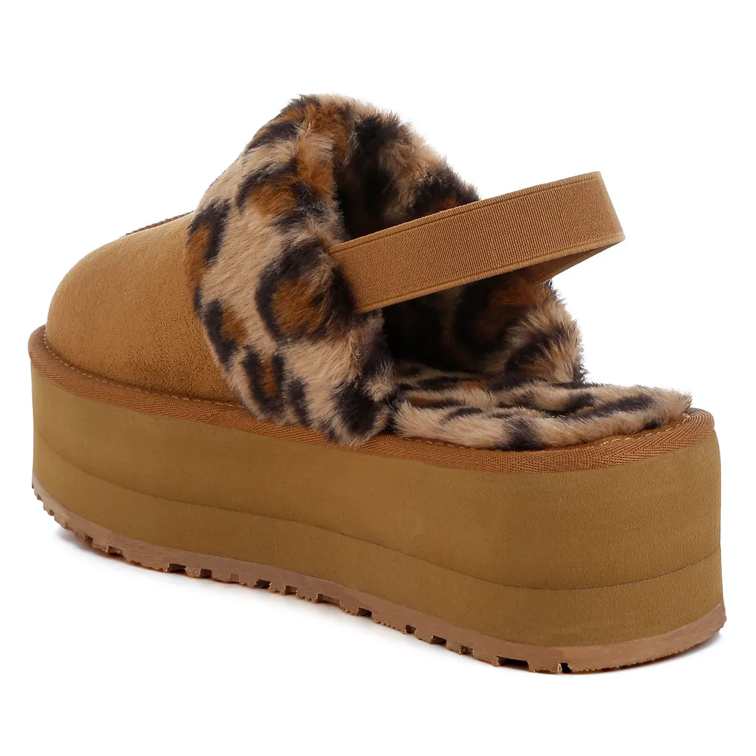 Faux Fur Trim Platform Classic Slingback