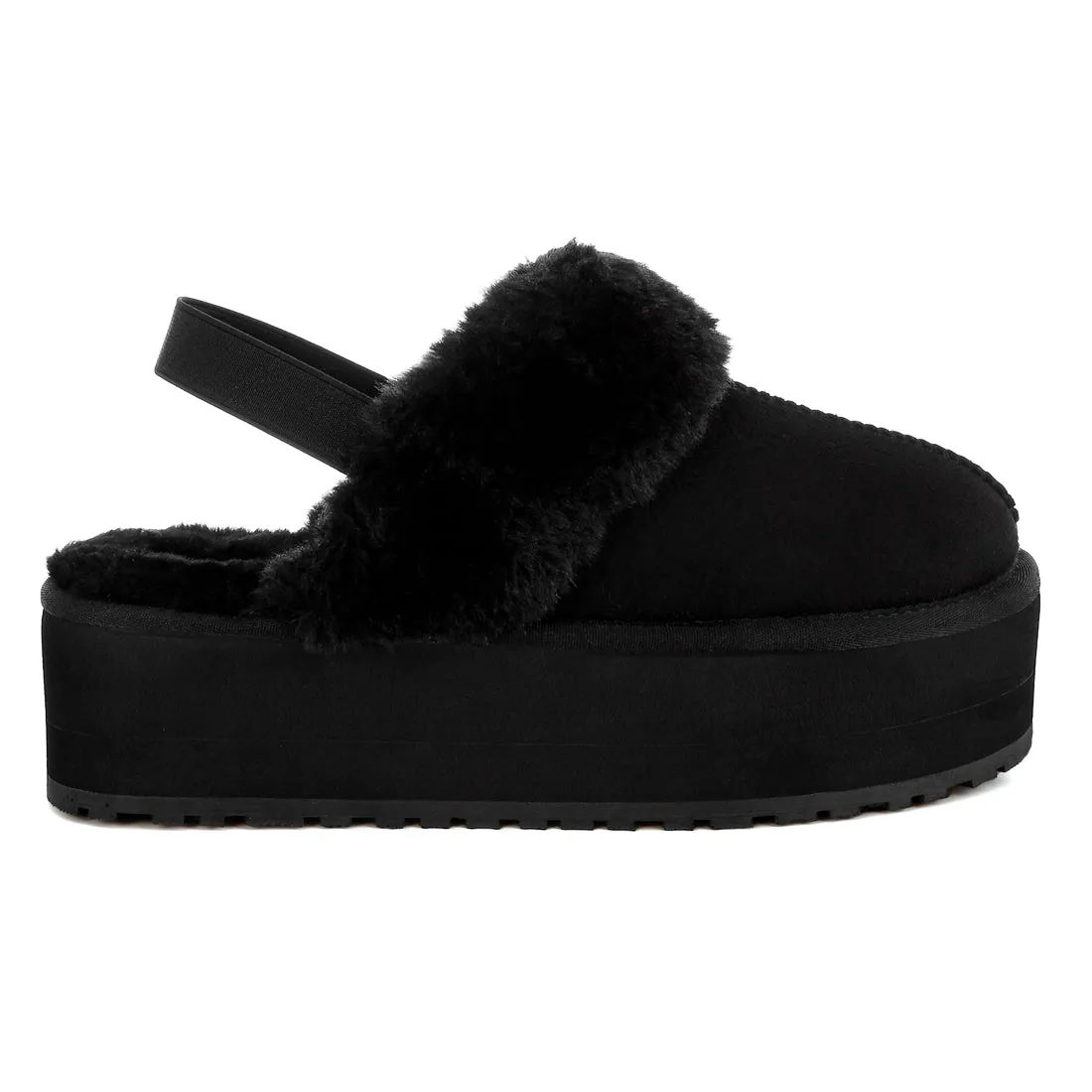 Faux Fur Trim Platform Classic Slingback