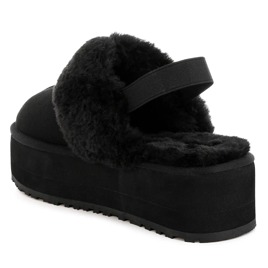 Faux Fur Trim Platform Classic Slingback