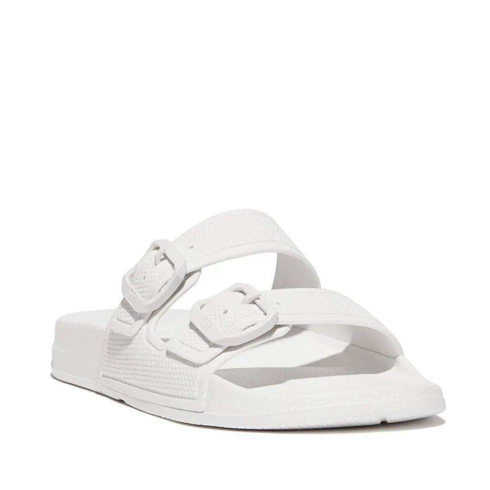 FitFlop iQushion Two Bar Buckle Slides White