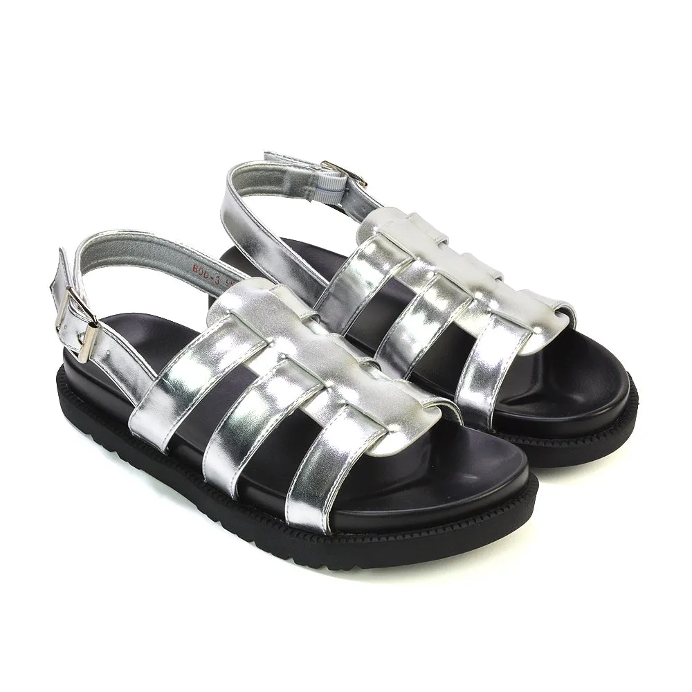 Gayna Strappy Slingback Flatform Casual Summer Chunky Sandals in Black