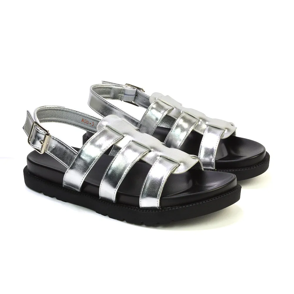 Gayna Strappy Slingback Flatform Casual Summer Chunky Sandals in Black