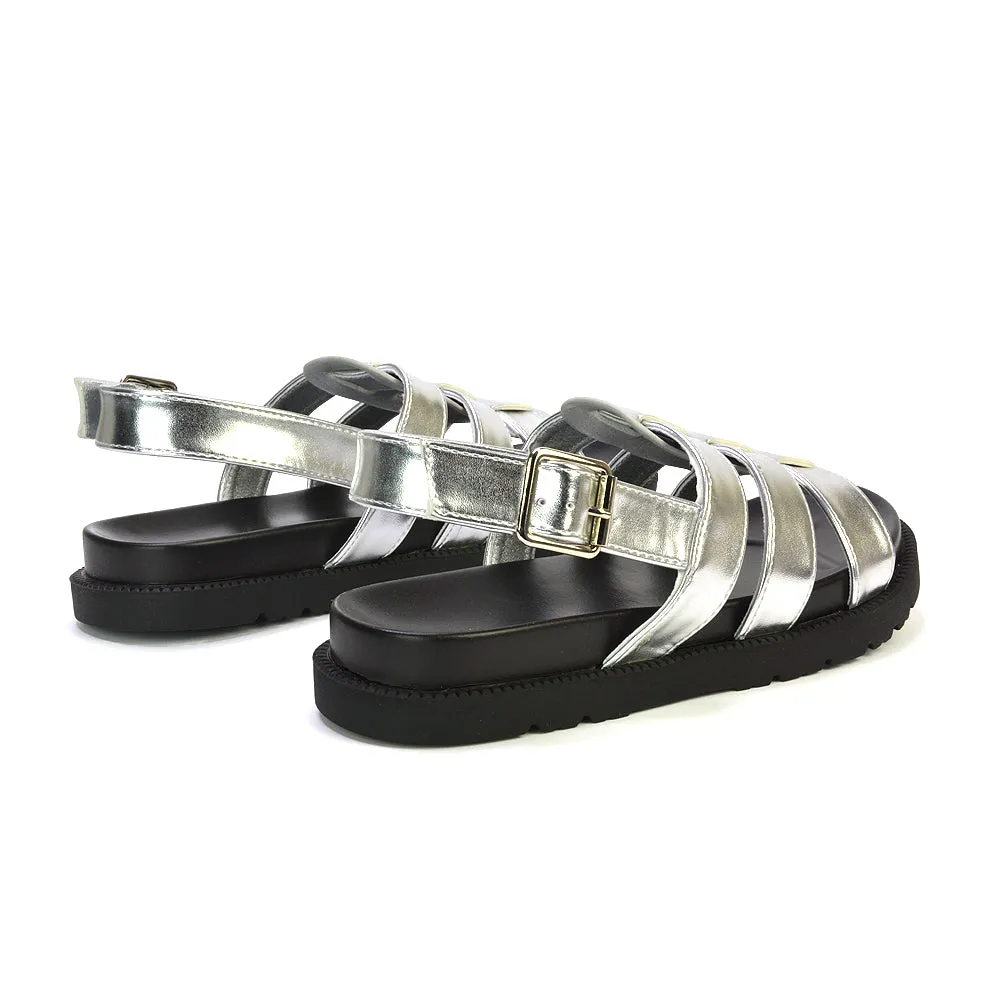 Gayna Strappy Slingback Flatform Casual Summer Chunky Sandals in Black