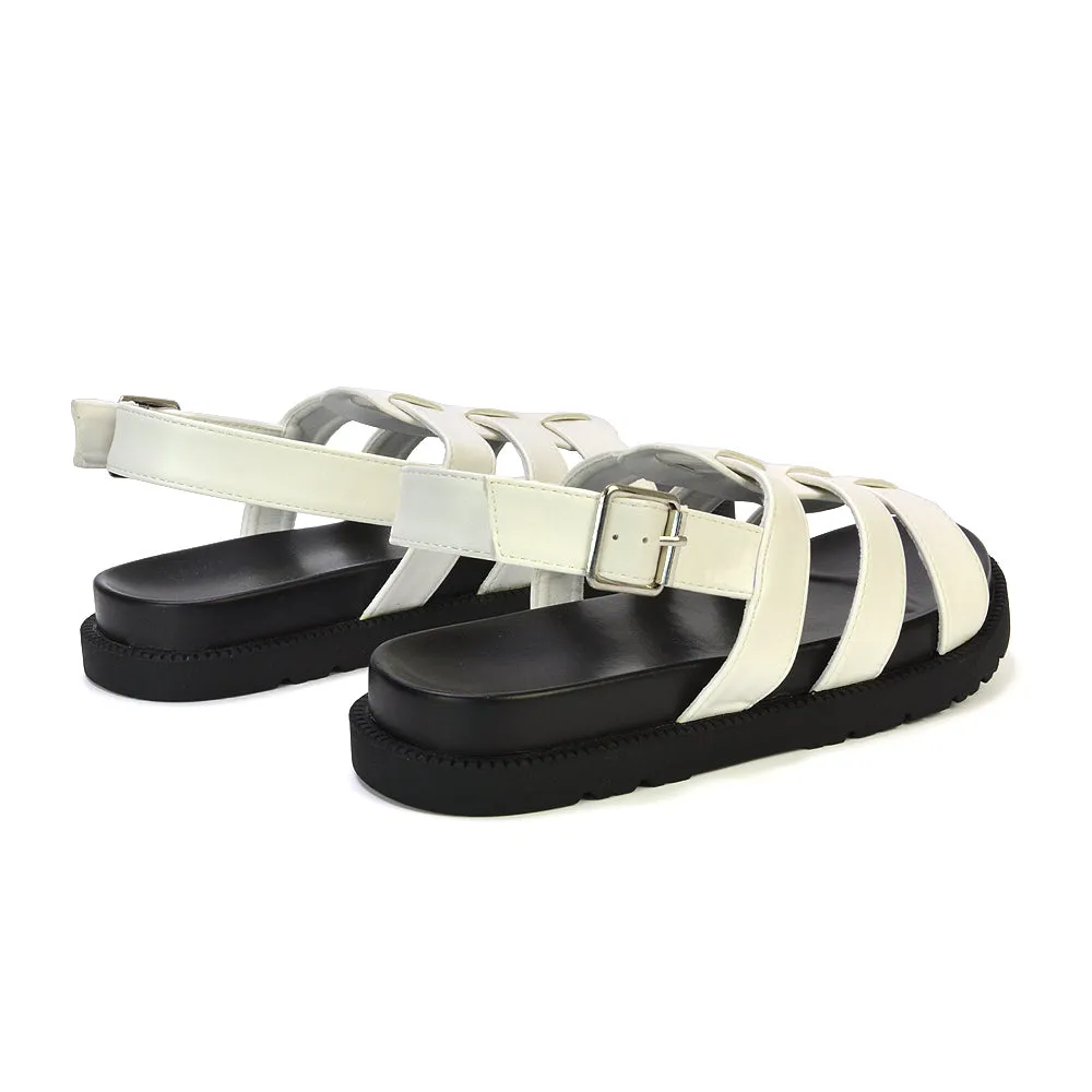 Gayna Strappy Slingback Flatform Casual Summer Chunky Sandals in Black