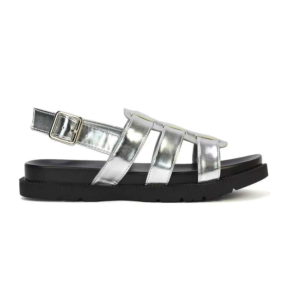 Gayna Strappy Slingback Flatform Casual Summer Chunky Sandals in Black