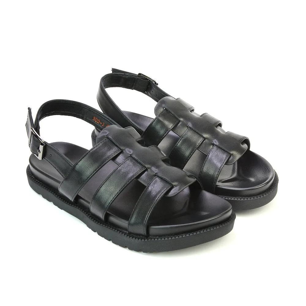 Gayna Strappy Slingback Flatform Casual Summer Chunky Sandals in Black