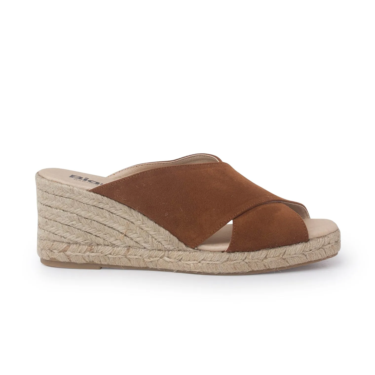 Genoa Cross Strap Vegan Suede Espadrille Wedge Sandals - Caramel