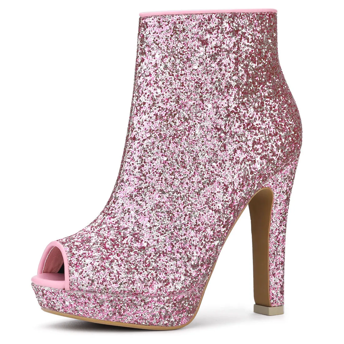 Glitter Platform Chunky Heel Open Toe Heel Ankle Boots