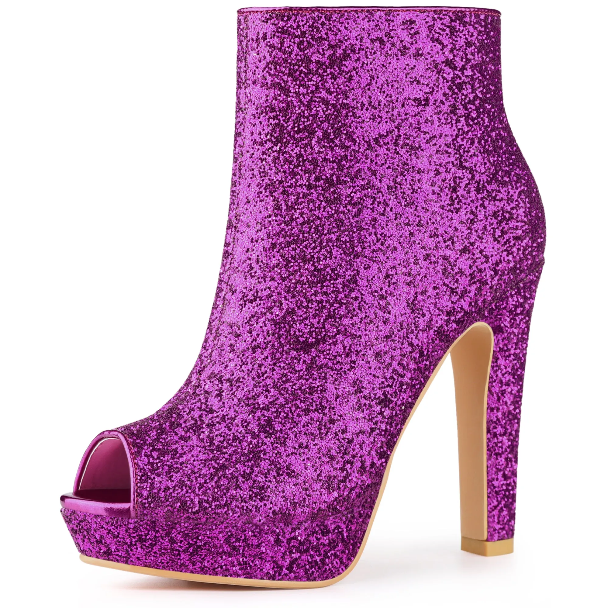 Glitter Platform Chunky Heel Open Toe Heel Ankle Boots